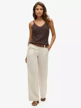 Широкие льняные брюки с низкой посадкой Superdry, цвет Light Stone Beige