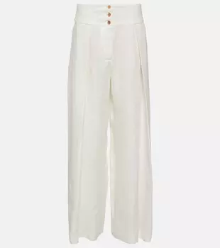 Широкие льняные брюки с высокой талией LORO PIANA, белый