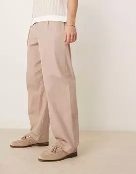 Широкие льняные брюки с вытачками ASOS DESIGN бежевого цвета