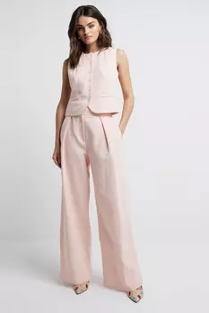Широкие льняные брюки со складками River Island, розовый