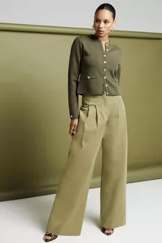 Широкие льняные брюки со складками River Island, хаки