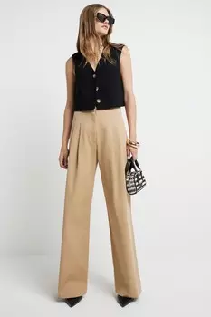 Широкие льняные брюки со складками River Island, коричневый