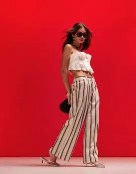 Широкие льняные брюки в полоску для папы ASOS DESIGN