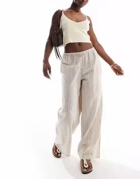 Широкие льняные брюки Wednesday's Girl бежевого цвета в полоску