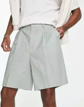 Широкие льняные шорты ASOS DESIGN шалфейного цвета