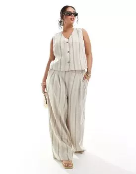 Широкие летние брюки в полоску из льняной смеси ASOS DESIGN Curve