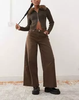 Широкие мешковатые брюки из денима коричневого цвета Monki