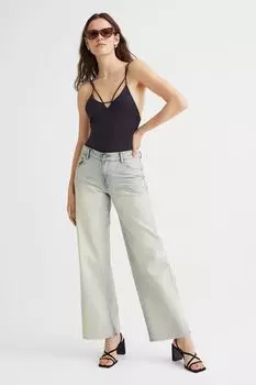 Широкие низкие джинсы H&amp;M, светло-синий деним