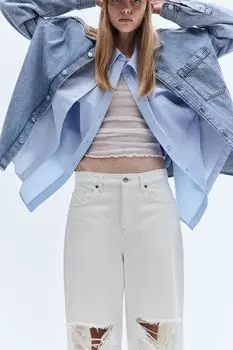 Широкие обычные джинсы H&M, бежевый
