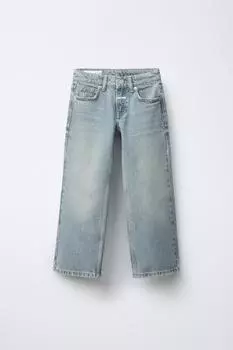 Широкие, перекрашенные закрытые джинсы ZARA, синий