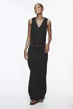 Широкие пижамные брюки Zara, черный