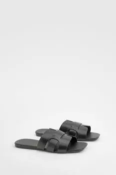 Широкие плетеные мюли с квадратным носком boohoo, черный