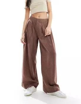 Широкие плиссированные брюки терракотового цвета в полоску ASOS DESIGN