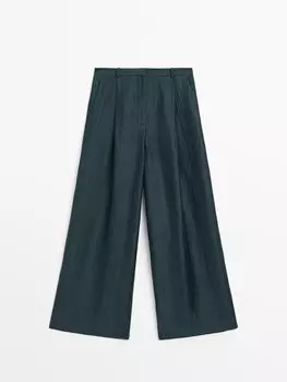Широкие плиссированные брюки в тон Massimo Dutti, зелеый