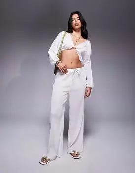 Широкие пляжные брюки ASOS DESIGN Mira из белого жатого хлопка