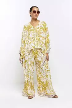 Широкие пляжные брюки с тропическим узором River Island, хаки