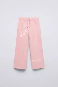 Широкие плюшевые брюки ZARA, розовый