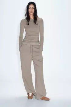 Широкие плюшевые брюки ZARA, серо-серый