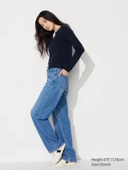 Широкие прямые джинсы длинные Uniqlo, цвет 64 синий