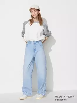 Широкие прямые джинсы Uniqlo, голубой