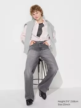 Широкие прямые джинсы Uniqlo, серый