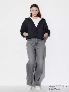 Широкие прямые джинсы Uniqlo, серый