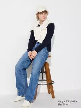 Широкие прямые джинсы Uniqlo, синий