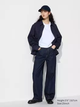 Широкие прямые джинсы Uniqlo, темно-синий