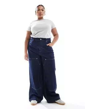Широкие рабочие джинсы чернильного цвета ASOS