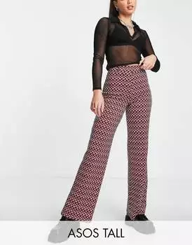 Широкие расклешенные брюки свободного кроя из джерси с геопринтом ASOS DESIGN Tall