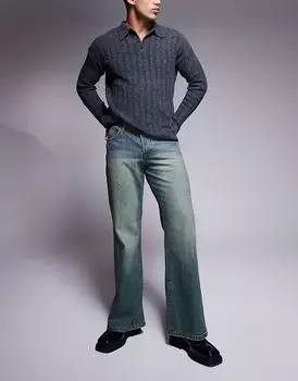 Широкие расклешенные джинсы со швами в цвете средне-синего мытья ASOS DESIGN