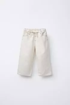Широкие саржевые брюки ZARA, экрю