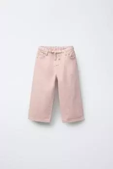 Широкие саржевые брюки ZARA, цвет Dusty pink