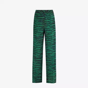 Широкие шелковые брюки Alina с анималистичным принтом и высокой посадкой Victoria Beckham, темно-синий