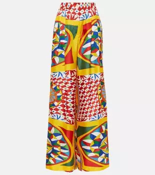 Широкие шелковые брюки carretto с высокой посадкой Dolce&Gabbana, мультиколор
