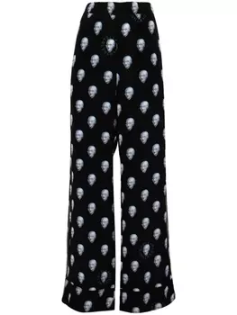 Широкие шелковые брюки с графичным принтом Stella McCartney, черный