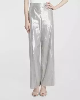 Широкие шелковые брюки с кристаллами Giorgio Armani, цвет Silver