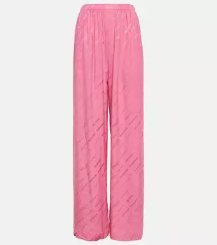 Широкие шелковые брюки с высокой посадкой и логотипом BALENCIAGA, розовый