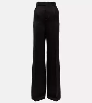 Широкие шелковые брюки с высокой посадкой SAINT LAURENT, черный