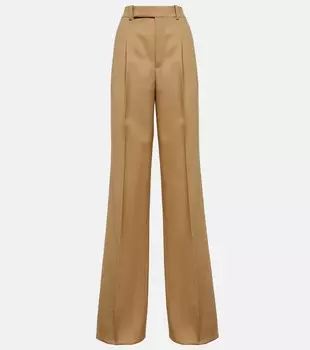 Широкие шерстяные брюки с высокой посадкой SAINT LAURENT, коричневый