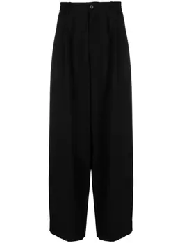 Широкие шерстяные брюки со складками The Row, черный