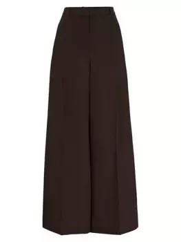 Широкие шерстяные брюки свободного кроя с эффектом юбки Boss, цвет dark brown