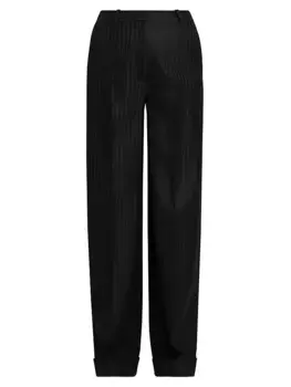 Широкие шерстяные брюки в полоску Bibal Loro Piana, черный