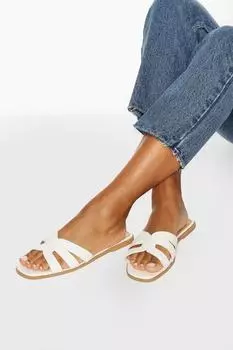 Широкие шлепанцы с перекрестными ремешками boohoo, белый