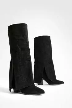 Широкие складные сапоги до колена в стиле вестерн boohoo, черный