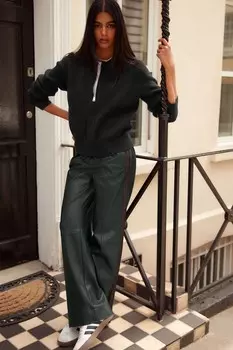 Широкие спортивные брюки из искусственной кожи Next, зеленый