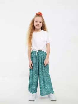 Широкие спортивные штаны для девочек с эластичной талией и принтом LCW Kids