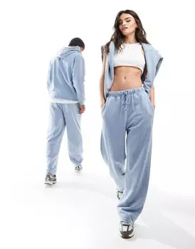 Широкие спортивные штаны унисекс синего цвета из стираного денима ASOS DESIGN — часть комплекта
