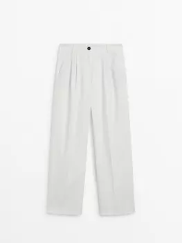 Широкие свободные брюки с вытачками Massimo Dutti, бежевый