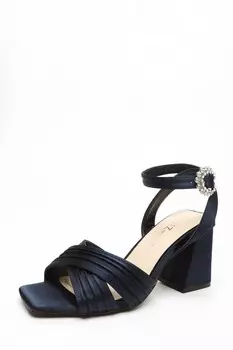 Широкие темно-синие атласные босоножки на блочном каблуке с плиссировкой QUIZ Clothing